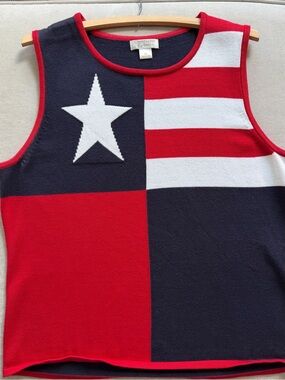 Christopher & Banks Red White and Navy Flag-Inspired Sleeveless Sweater 100% Cot